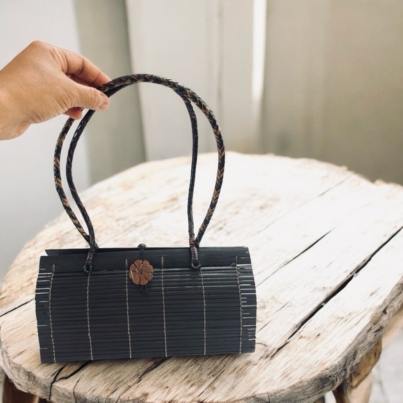 Handbags - Natural Eco-Friendly Bamboo Handbag with Strap - Large - Dark brown.